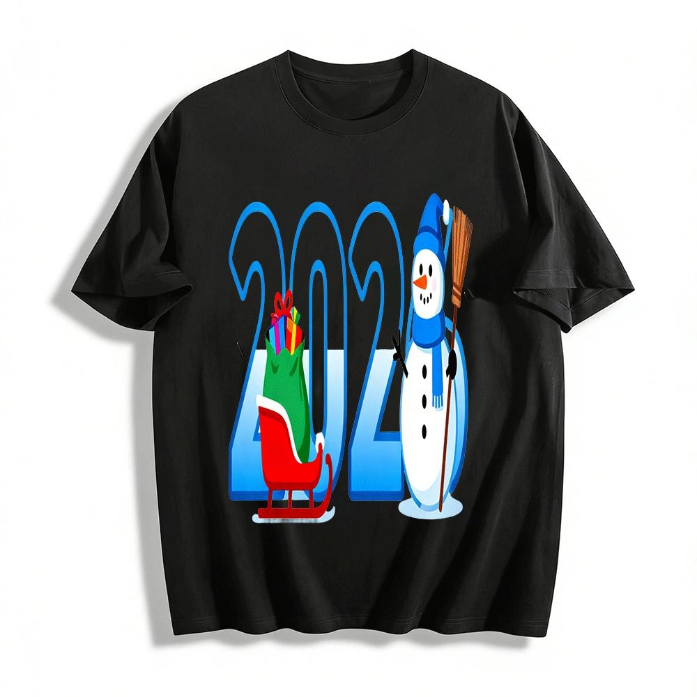 2022 Christmas Snowman Print Casual Sweatshirt Unisex Holiday Top Pure cotton T-shirt XXS