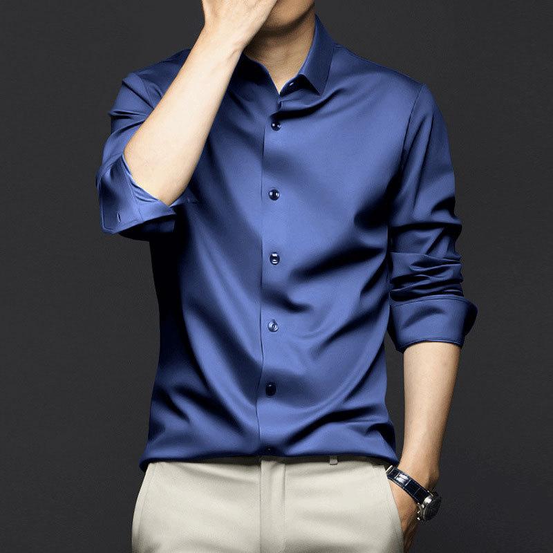 Men's Business Long Sleeve Shirt Smooth Breathable Casual Shirt Large Size Shirt