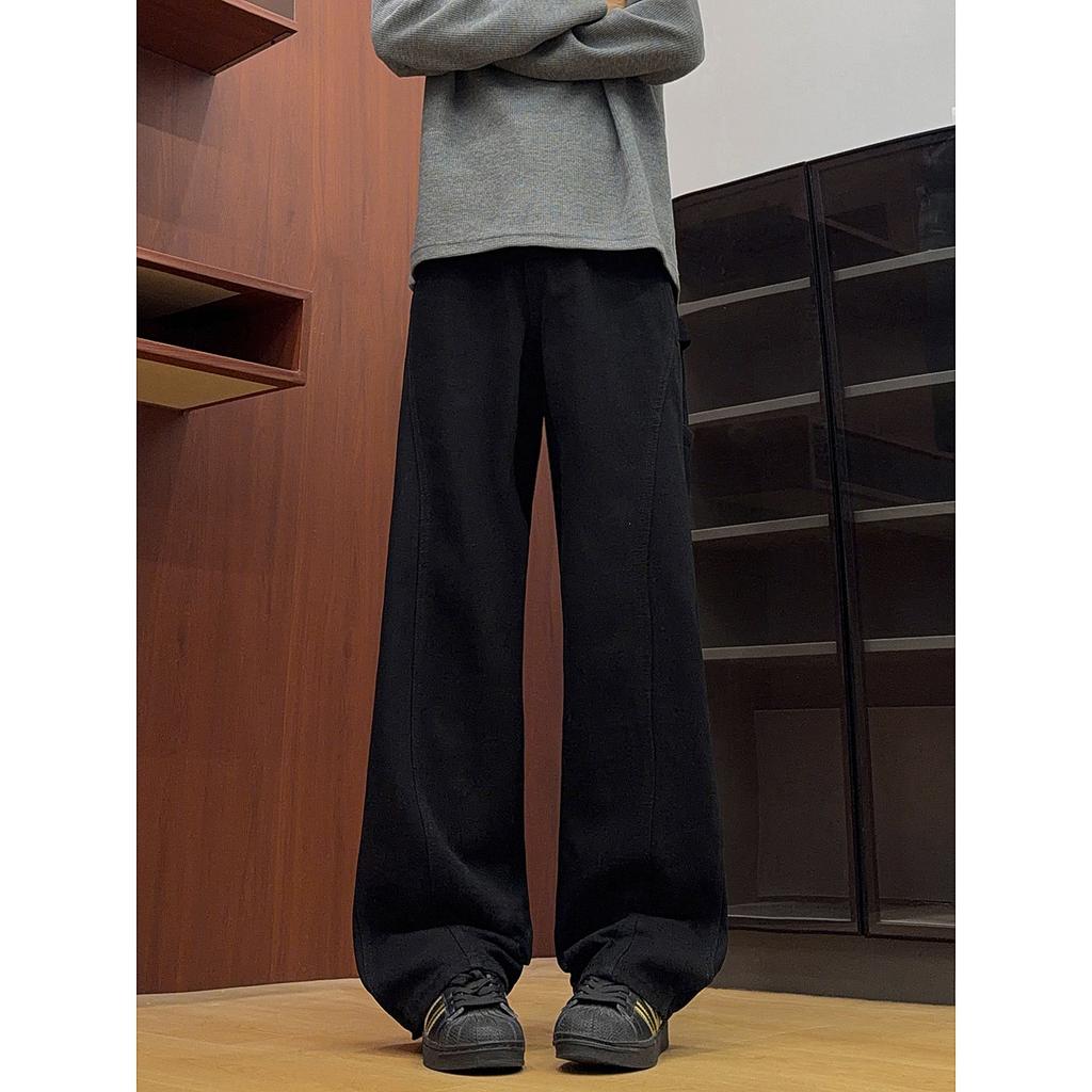 American high street vibe wind-breasted jeans men's autumn trendy brand loose straight tooling wide-leg casual trousers