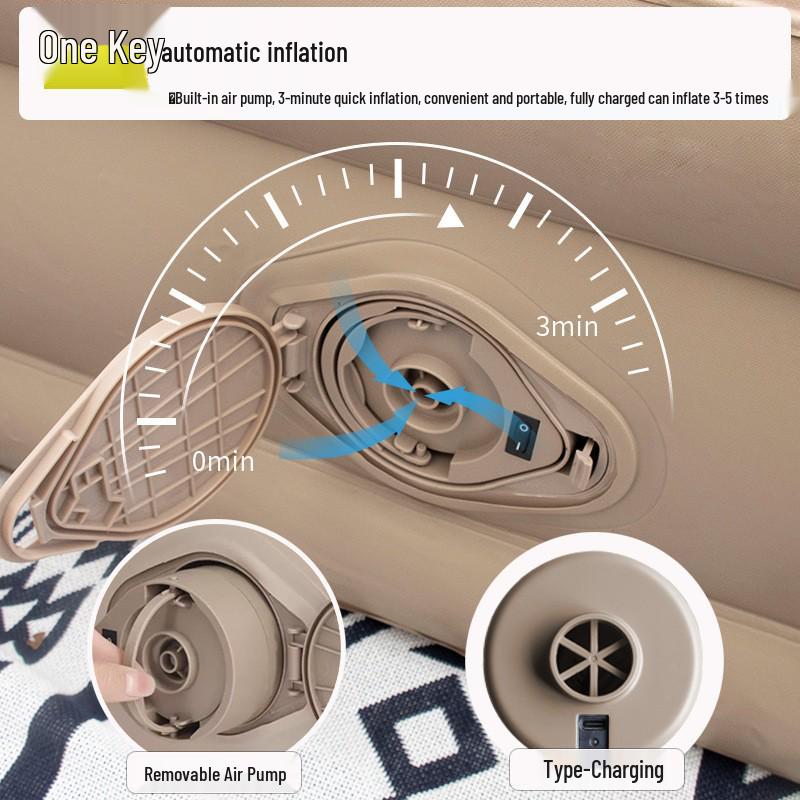 Portable Inflatable Air Mattress with Built-in Pump - Single/Double Camping Flocking Bed