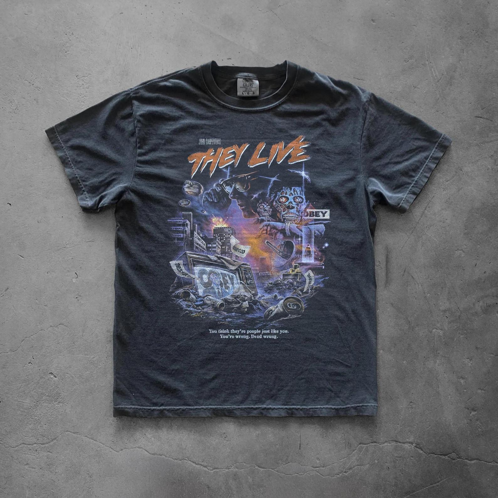 They Live Movie Shirt | Vintage John Carpenter Horror Tee | Retro Obey Sci-Fi Graphic 3XL