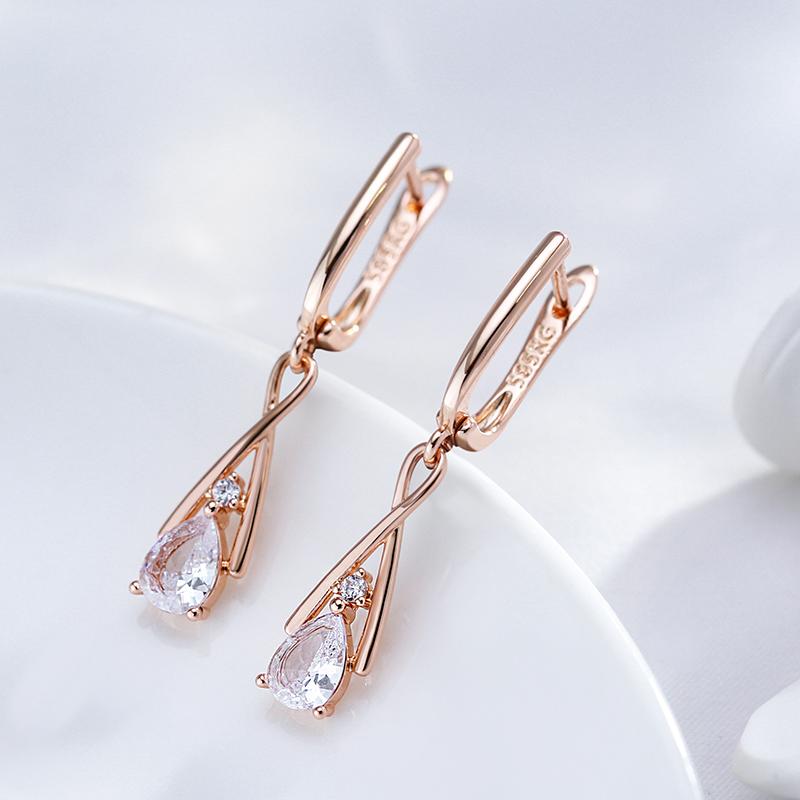 Kienl Trendy  Rose Gold Dangle Earrings For Women Geometry Natural Zircon English Earrings Vintage Wedding Daily Jewelry