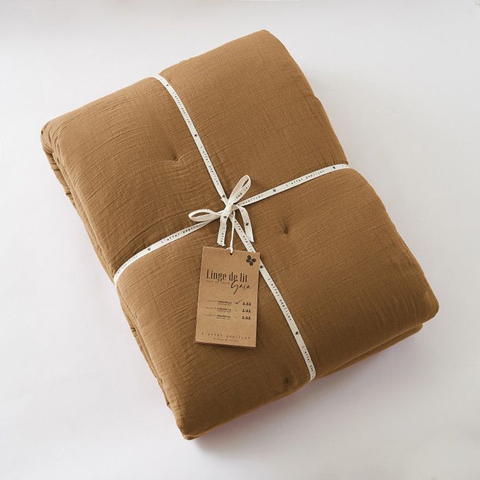 Edredon ou Bout de lit "Gaïa" toutes dimensions "Gaze de Coton" - Gaia Camel - 180 x 240 cm