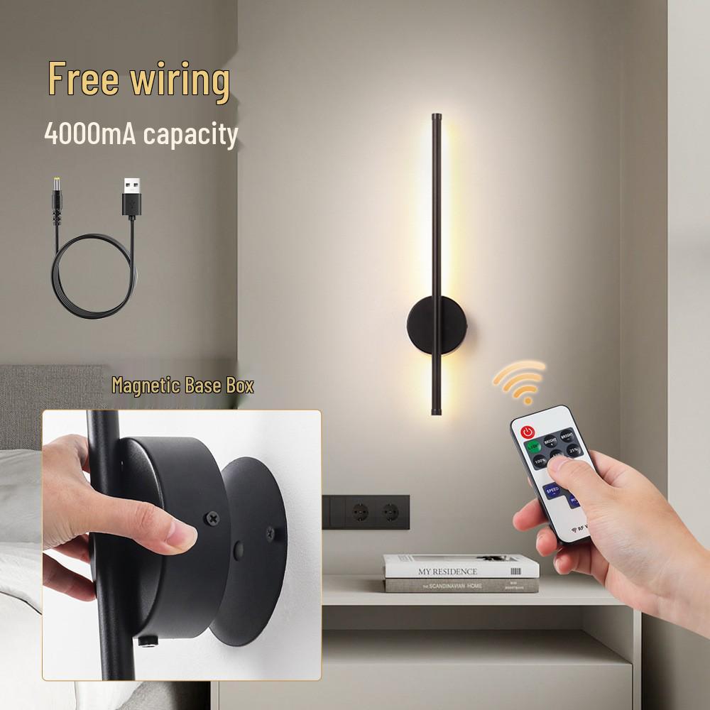 Rechargeable LED Wall Lamp with Remote Control - Magnetic, No Wiring, for Living Room, Bedroom, or Bedside Decor.