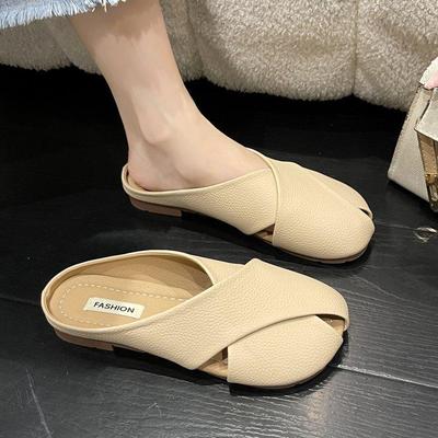 2023 Summer Women's Woven Flat Heel Mules: Soft Bottom, French Style, Half Slippers with Open Toe for Everyday Wear