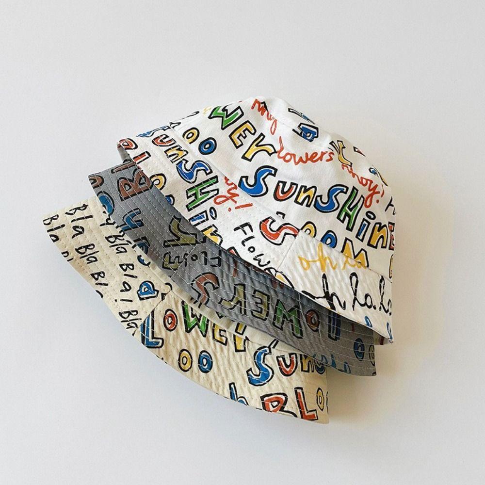 

Graffiti Letter Children Fisherman Hat Wide eave Basin Hats Casual Bucket Cap