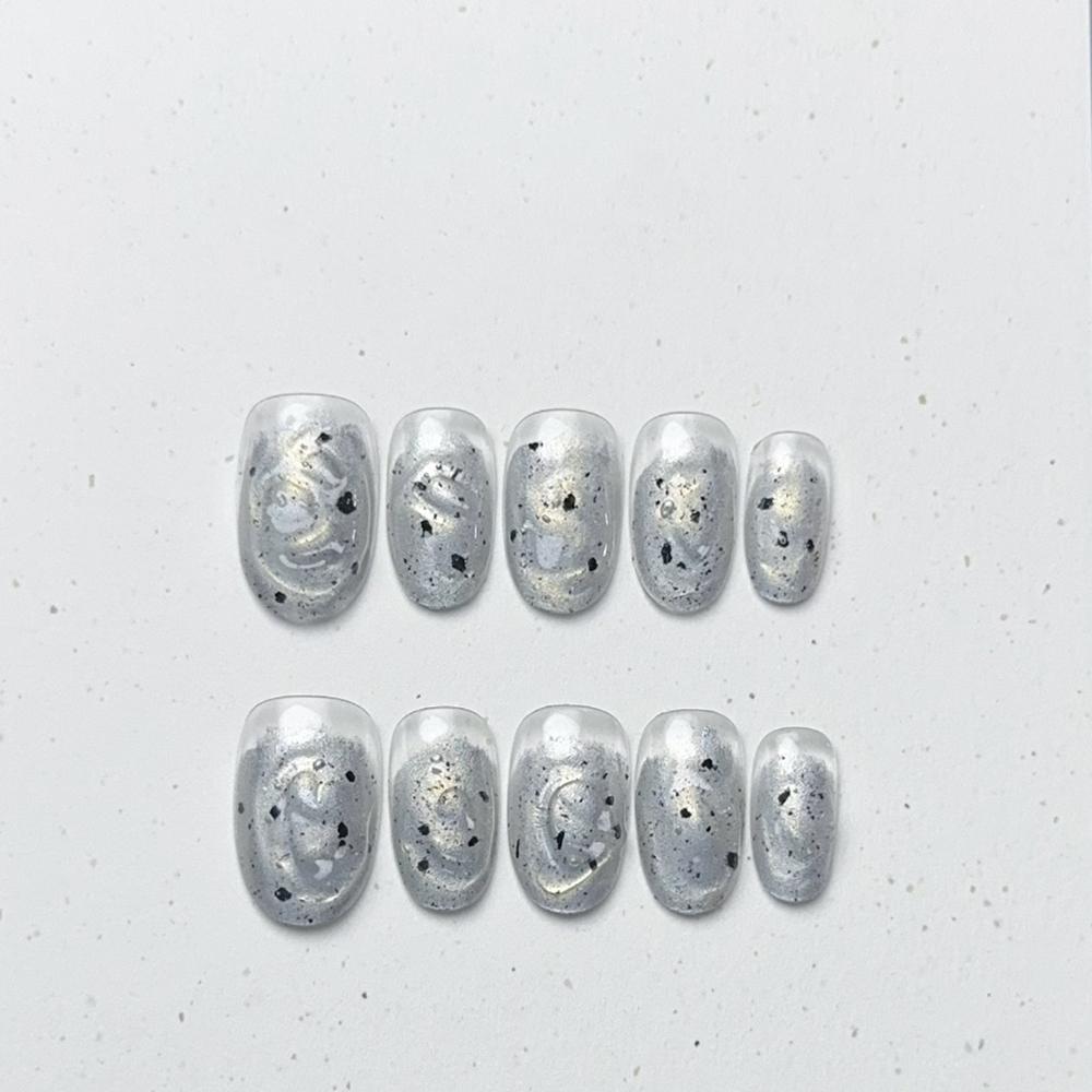 Handmade Cat Eye Short Square Oval Press On Nails With Bowknot Pearl Diamond Flower Star Decor Detachable Full Cover