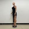 Women's Halter Neck Deep V Halter Dress Design Sense Spice Girl Oblique Slit Fringe Dress