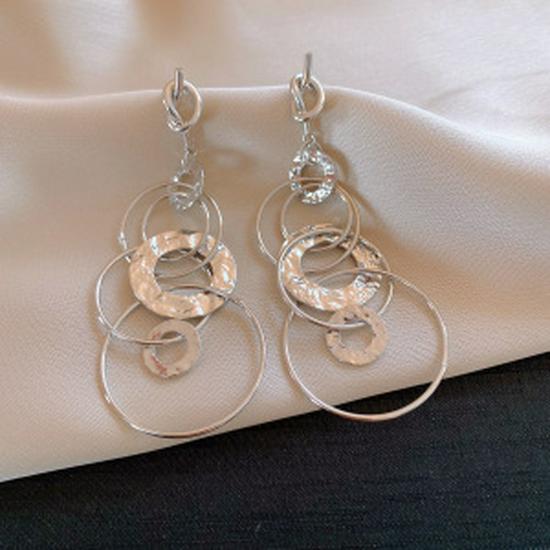 Silver Needle Geometric Openwork Round Pendant Earrings with European and American Exaggerated Style for Women.