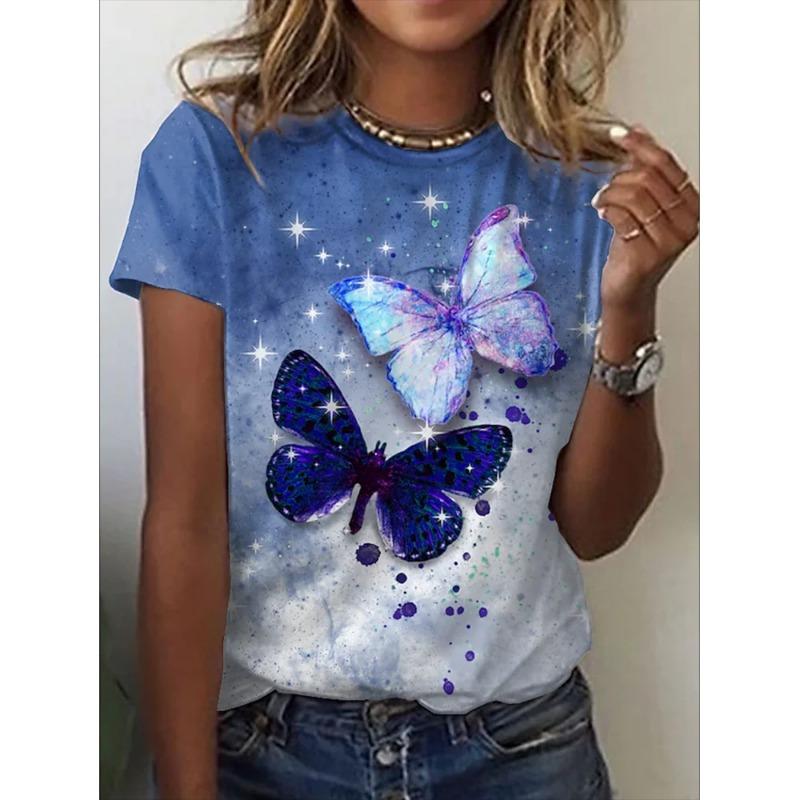 O-Neck 3d Butterfly Print T Shirt Women's T-shirt Summer Fashion Short Sleeve Tops Oversized Summer Top Female Clothing