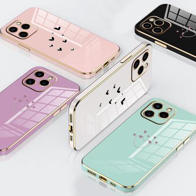 N83 Herz und Blatt Kunst Galvanisierte Kante Weiche TPU Handyhüllen für Samsung A54 A13 A14 S24 Plus S23 Ultra S20 S21 FE A55 A05 A52s Stoßfeste Hülle