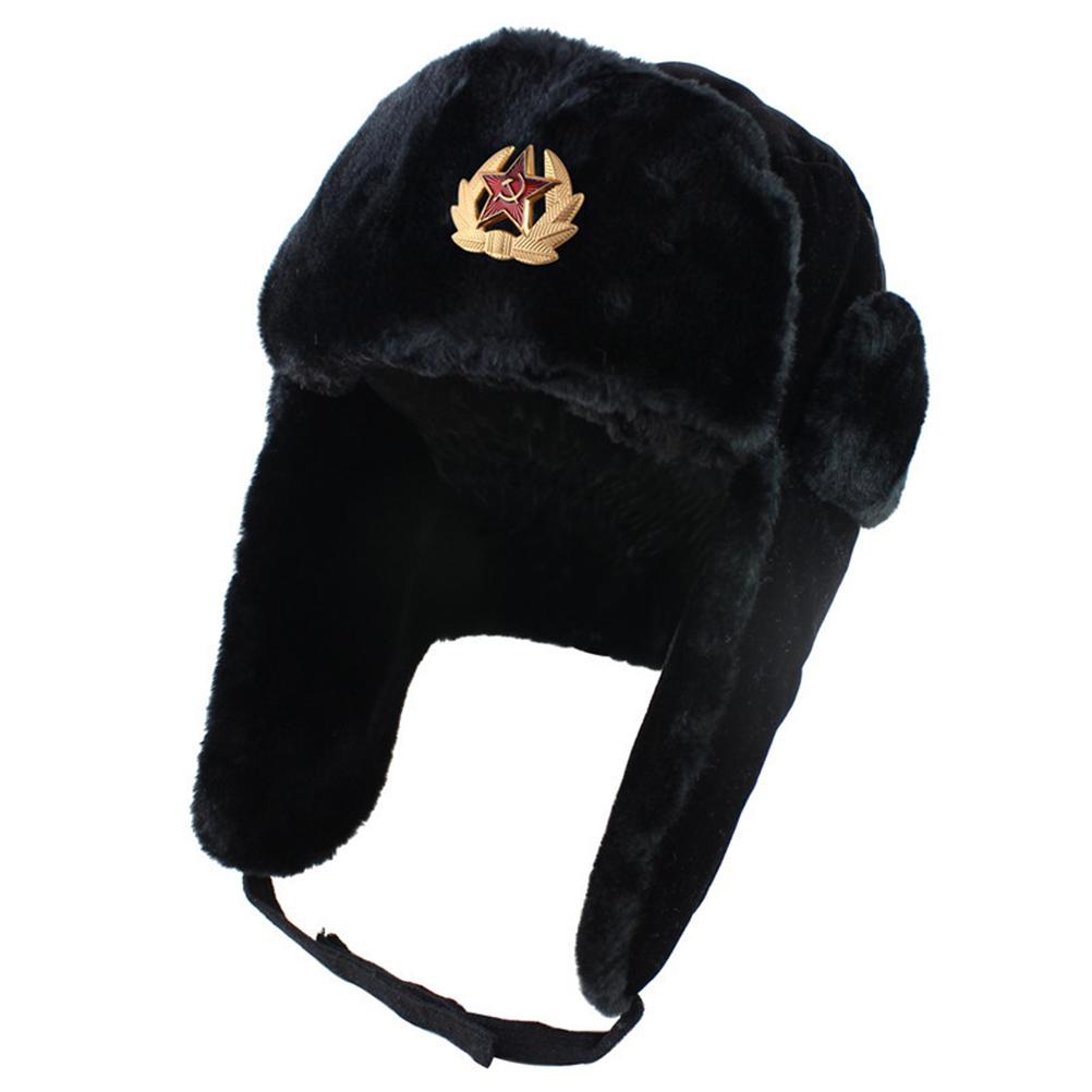 Russian Ushanka Badge Bomber Hat Pilot Hat Winter Hat with Earflaps Winter Warm Hat