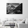 Canvas print Hut at a mountain lake Alps