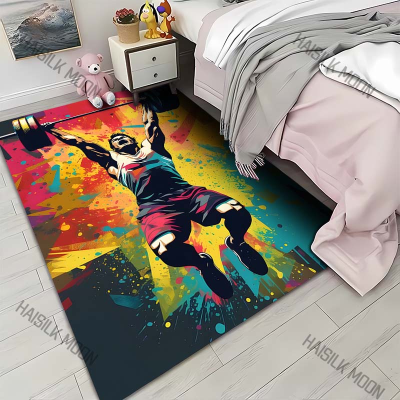 

Colorful overhead barbell weightlifting Print Carpet for Living Room Bedroom Sofa Home Decor Rus Non-slip Floor Mat Luxury Gift 40x60cm