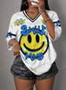 Summer NO.66 Casual Smiling Face Letter & Numeral Print Short Sleeve Sports T-Shirt For Women Summer Mesh T-shirt Tops