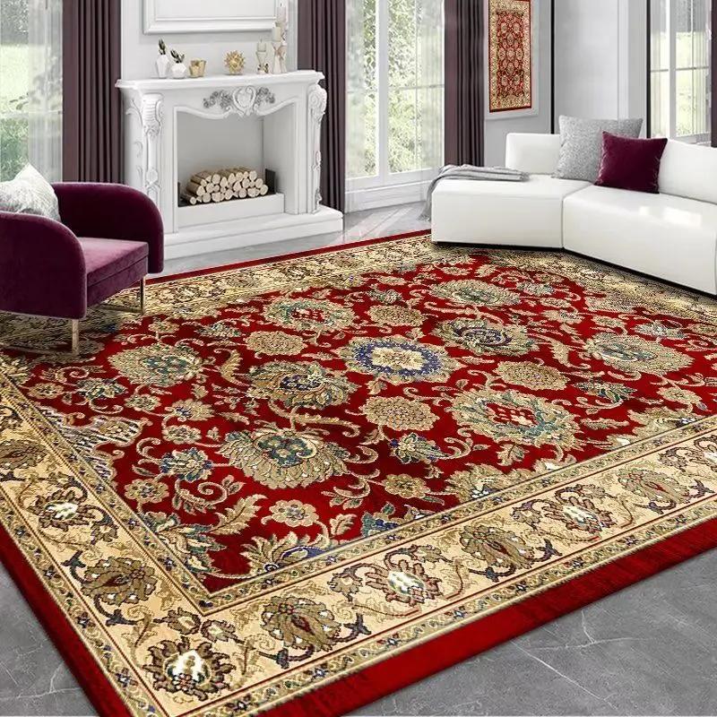 Persian Style Red Carpet for Living Room Washable Luxury American Hairless Table Area Rug for Bedroom Home Anti-slip Floor Mat