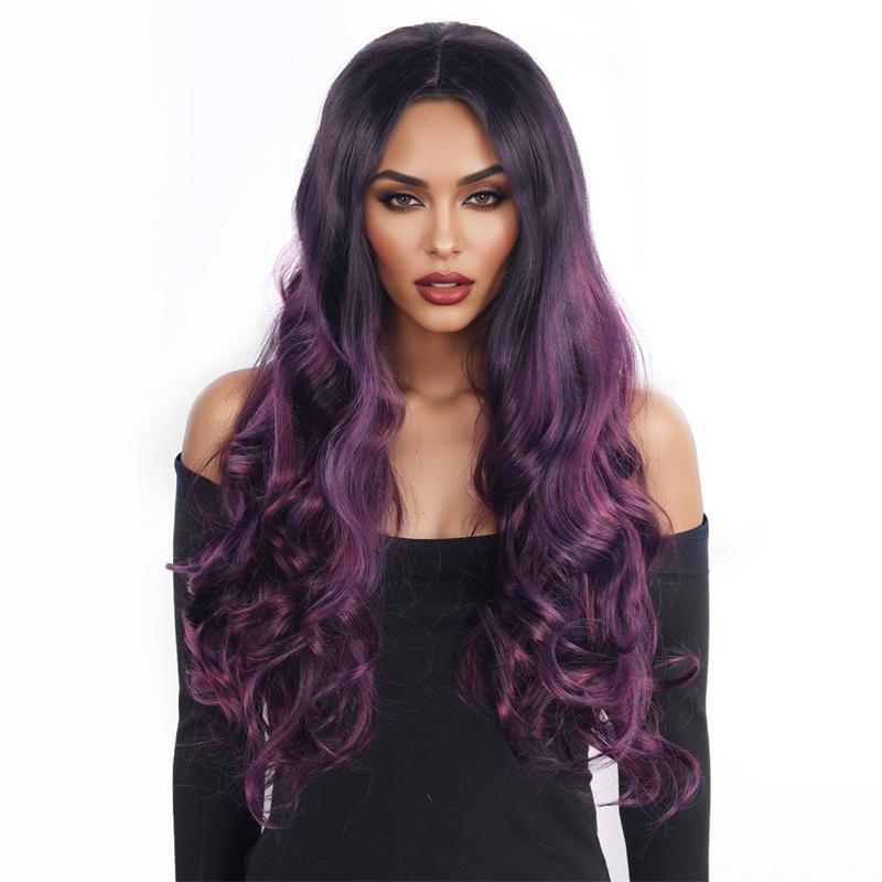 

Синтетические волосы Фиолетовый парик Длинный кудрявый парик с боковой челкой Красивые волнистые прически Омбре Фиолетовый Волнистый парик Костюм Драг Квин фиолетовый