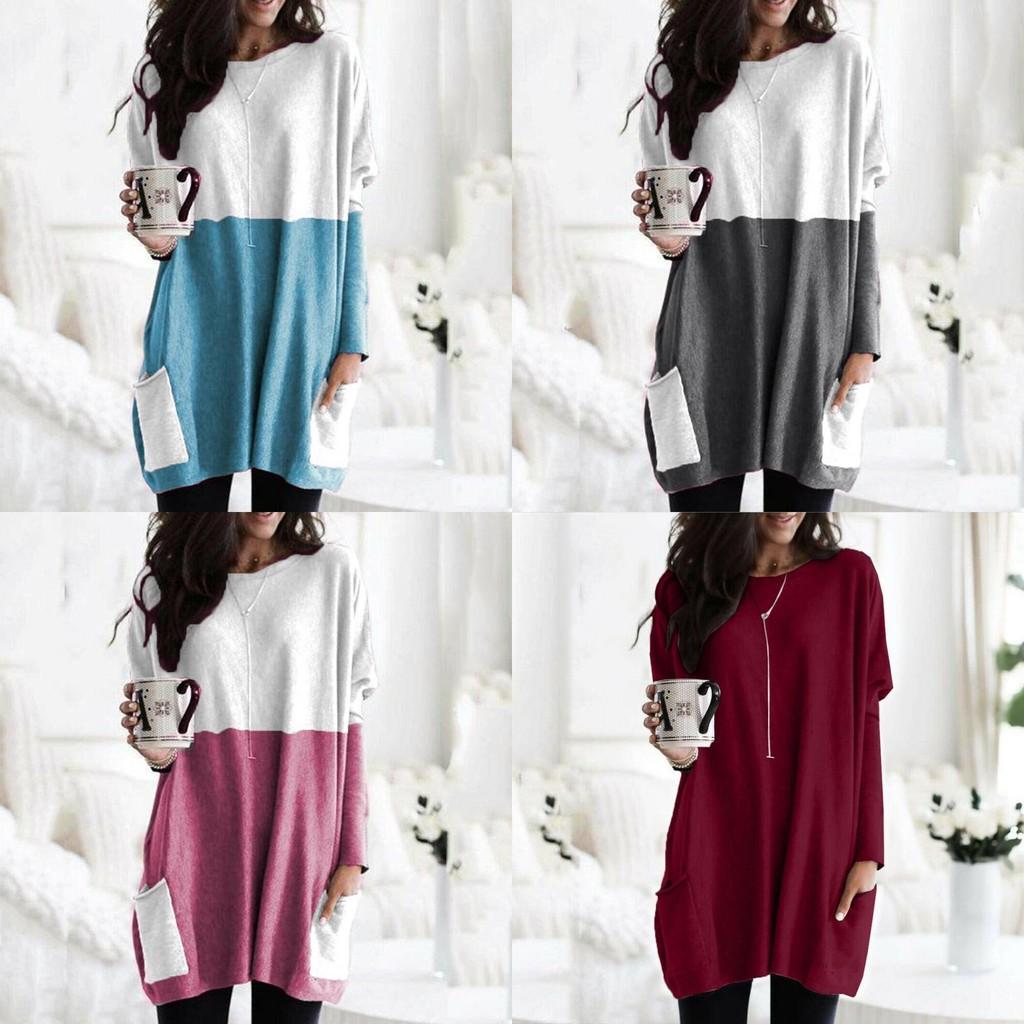 Elegant Women's Jumper Mini Dress Blouse In Vibrant Colors With Two Pockets