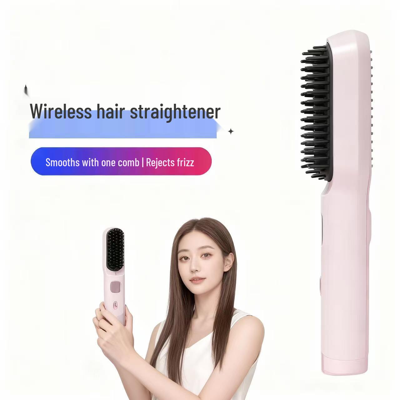 Portable Ion Hair Straightening & Curling Comb, Rechargeable & Wireless Blue