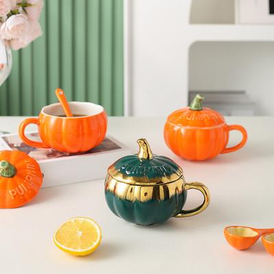 300ML Pumpkin Mug with Lid Fall Coffee Mug Thanksgiving Mugs Pumpkin Ceramics Coffee