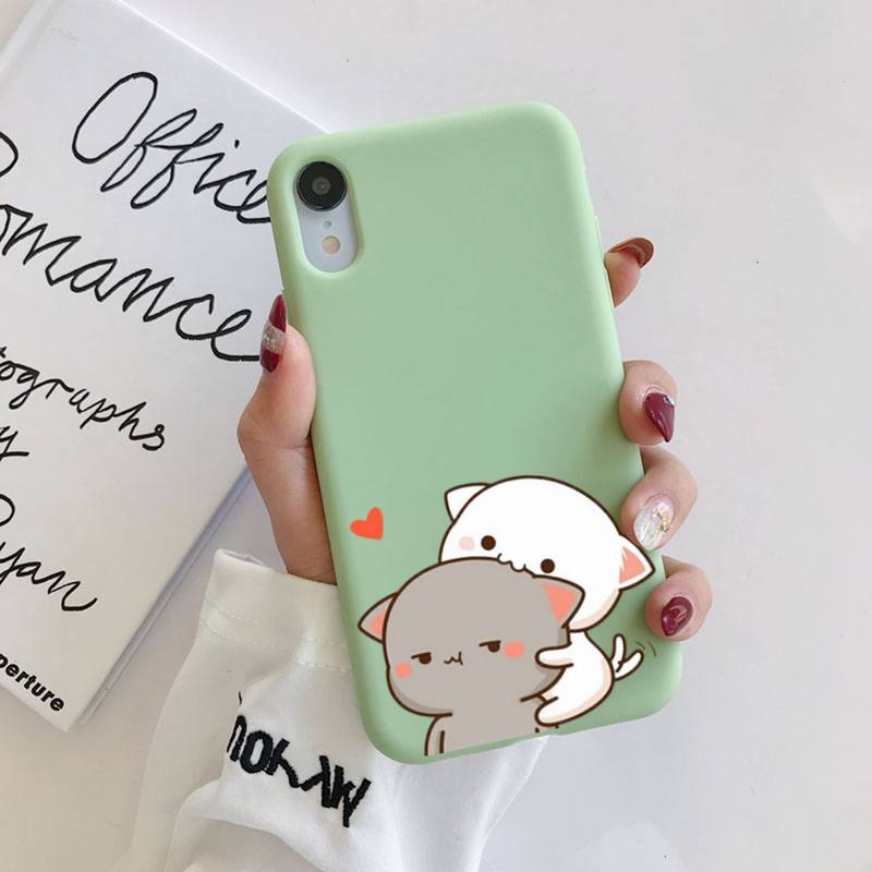 FHNBLJ Mochi Peach Goma Cat Phone Case Soft Solid Color for iPhone 11 12 13 Mini Pro XS MAX 8 7 6 6S Plus X XR