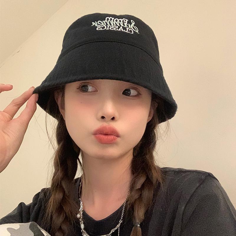 Bucket hat new spring and summer solid color letter basin hat versatile bucket hat sunscreen visor hat