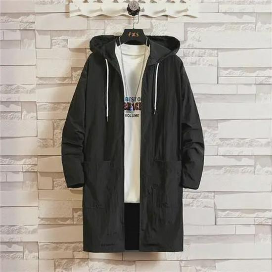 

Мужская модная ветровка с капюшоном: Универсальная, свободная, солнцезащитная куртка средней длины на весну и лето 2021 г. Medium чёрный