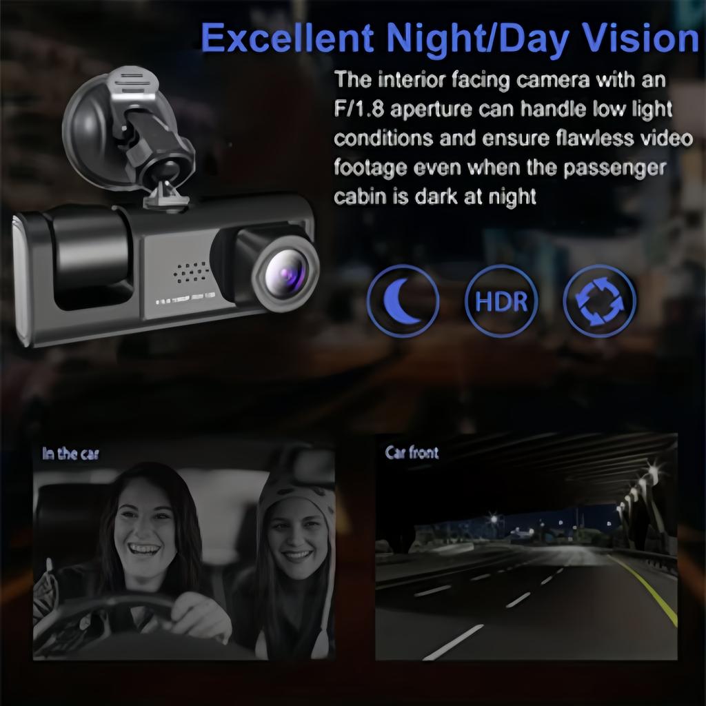 Dual/Triple-Channel Dashcam, Swivelling Lens, Wide-Angle, G-Sensor, Night Vision, Loop Recording, Universal Fit