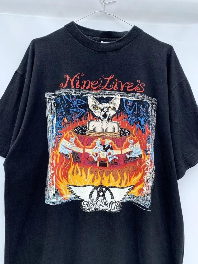 1997 Aerosmith Nine Lives Tour Cotton Black Unisex Tshirt Men Women S5XL Unisex T-Shirt XL