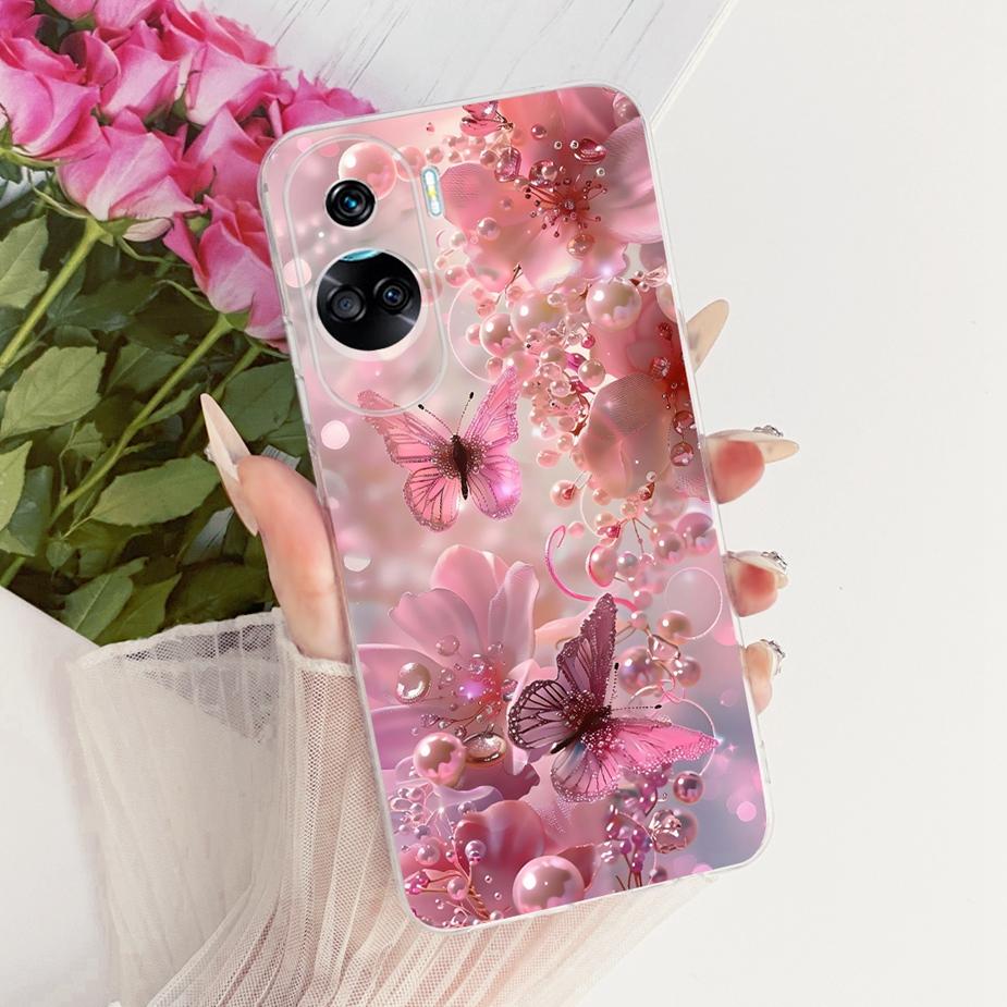 For Honor 90 Lite Case CRT-NX1 Stylish Bow Flowers Painted Cover Soft Slim Phone Case For Honor 90 Pro Honor90 Lite 90Pro Fundas