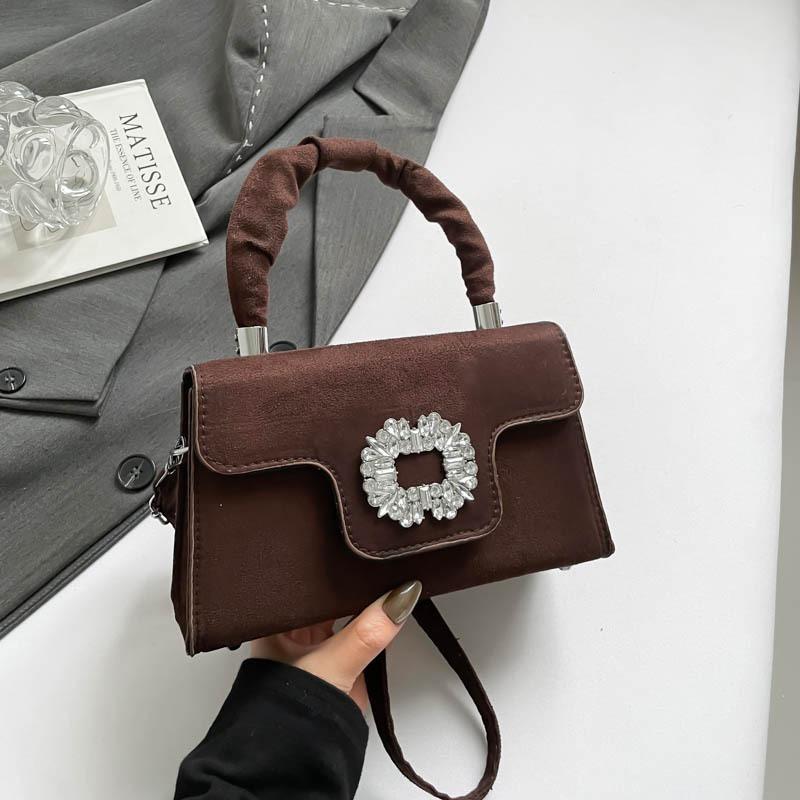 Fashion diamond-encrusted small square bag New gemstone handbag Women's bag Textured shoulder messenger bag