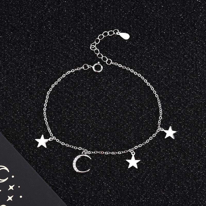 

Браслет из серебра 925 пробы со звездой и луной и бриллиантами — элегантный дизайн в японском и корейском стиле BRS080, 925 Silver