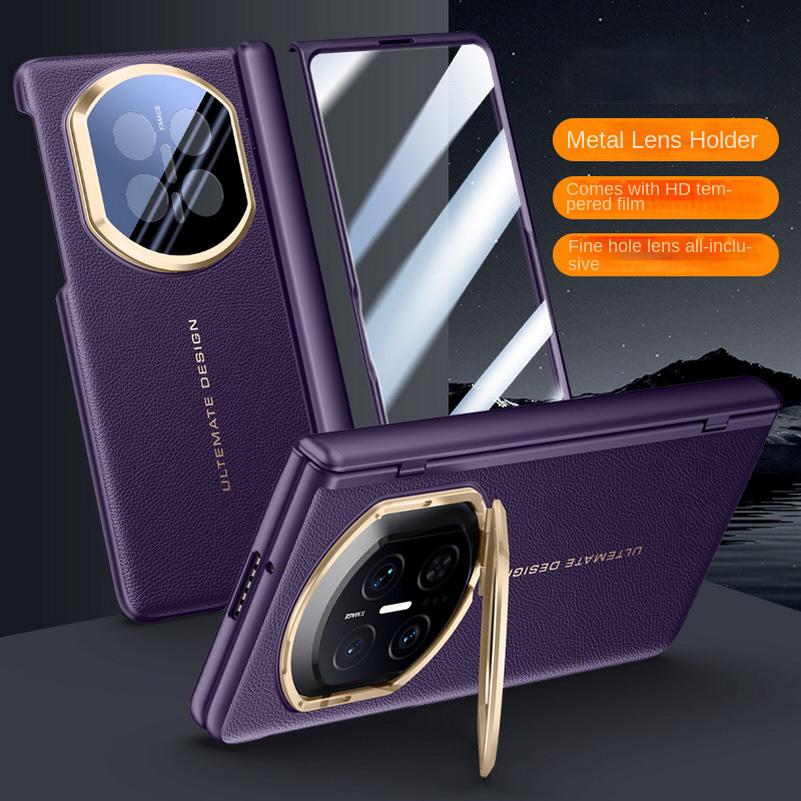 Leather With Front Screen Tempered Glass Protector Case For Huawei Mate X7 Spring Hinged Camera Holder Cover Huawei Mate X7