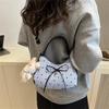 Cute Bowknot Print Shoulder Bag With Plush Pendant Crossbody Bag Handbag Girly Tote Commuter Bag  Women Underarm Bag Gift