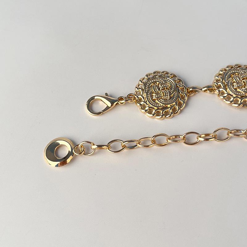 Chaîne de taille en métal style ethnique rétro Ceinture pour femme Décoration de robe jupe à la mode Femme mince