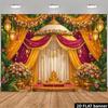 2D Elegant Indian Mandap Backdrop, Pink & Gold Drape Wedding Ceremony Banner