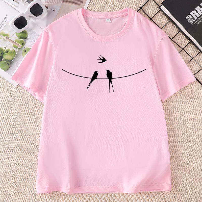Birds on Wire T Shirt Unisex Casual Natural Lover TShirt Casual Round Neck Print Short Sleeve Tshirts Wo Clothing