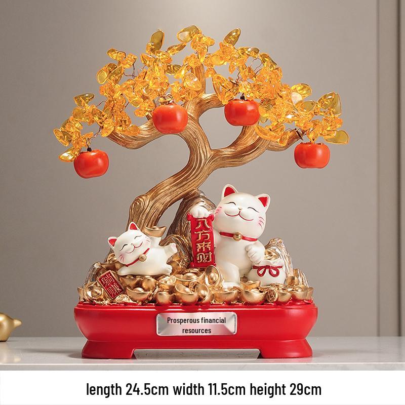 Fortune Cat Money Tree Figurine - Office, Shop, Reception & Housewarming Decoration