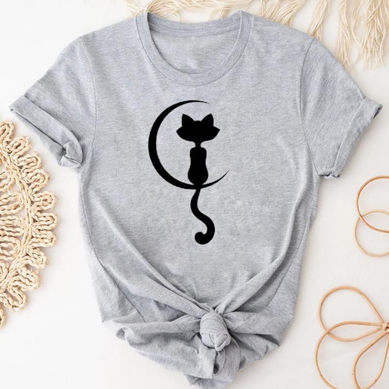 (Asian Size) Tshirt Lady Cartoon T Tee Top Women Print Fashion Clothes Female Clothing Short Sleeve Cat Animal Pet Graphic T-shirt