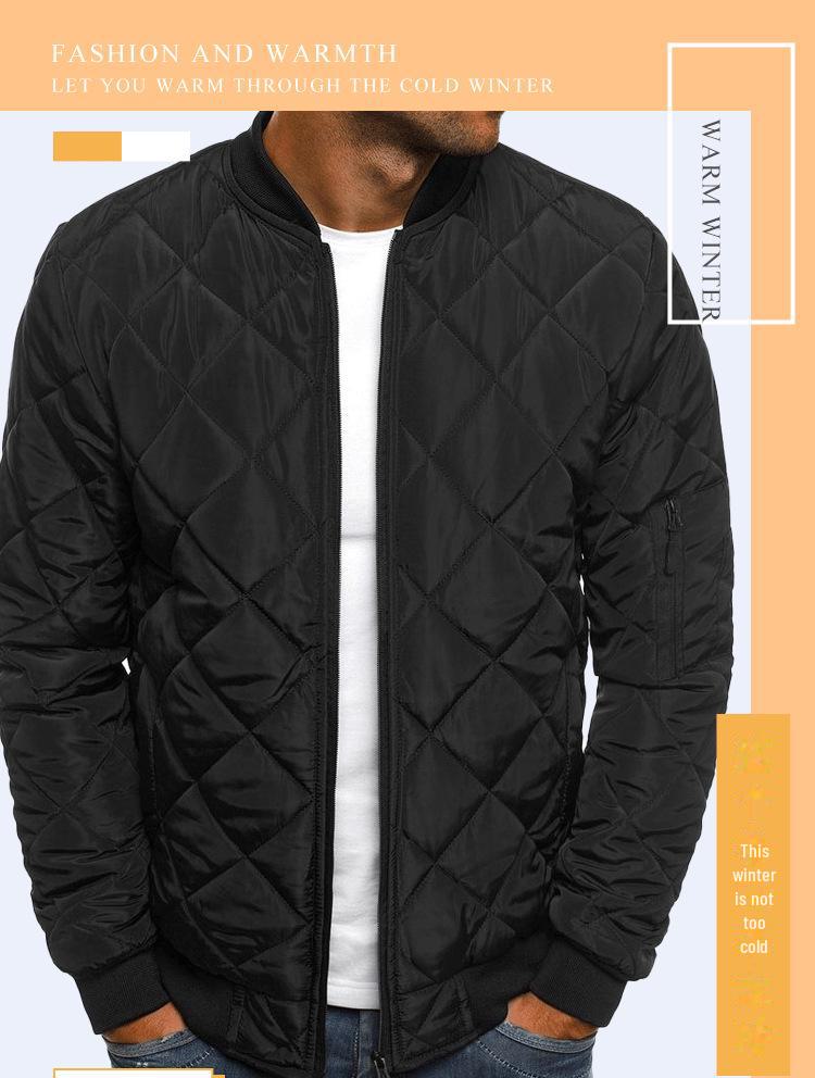 Men's Solid Color Quilted Cotton Jacket with Stand Collar - 2023 Winter Edition