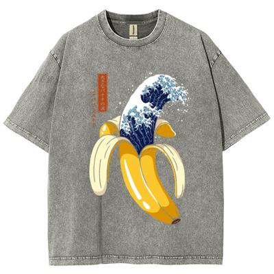 Lustiges Cartoon-Bananen-Print Damen Spezialshirt Locker Große Größe Unisex Kurzarm Niedliches Street-Top Gewaschene T-Shirts