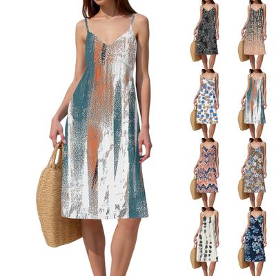 Women's Spaghetti Strap Backless Bow Loose Casual Beach Holiday Dress Sundress