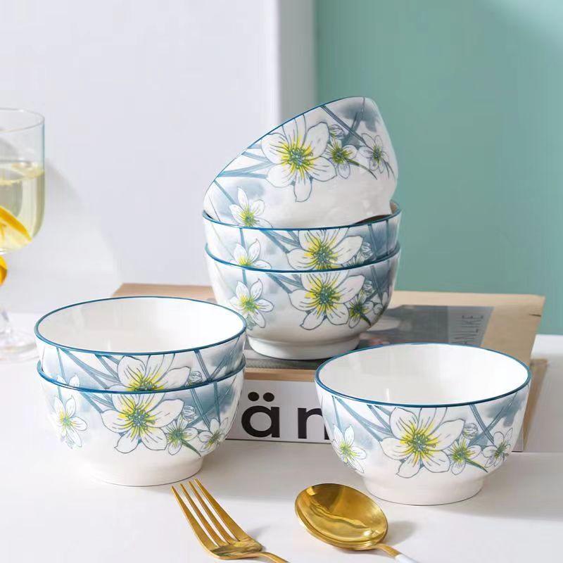 Short Cloud Ceramic Rice Bowl Set (10-piece, 4.5-inch)