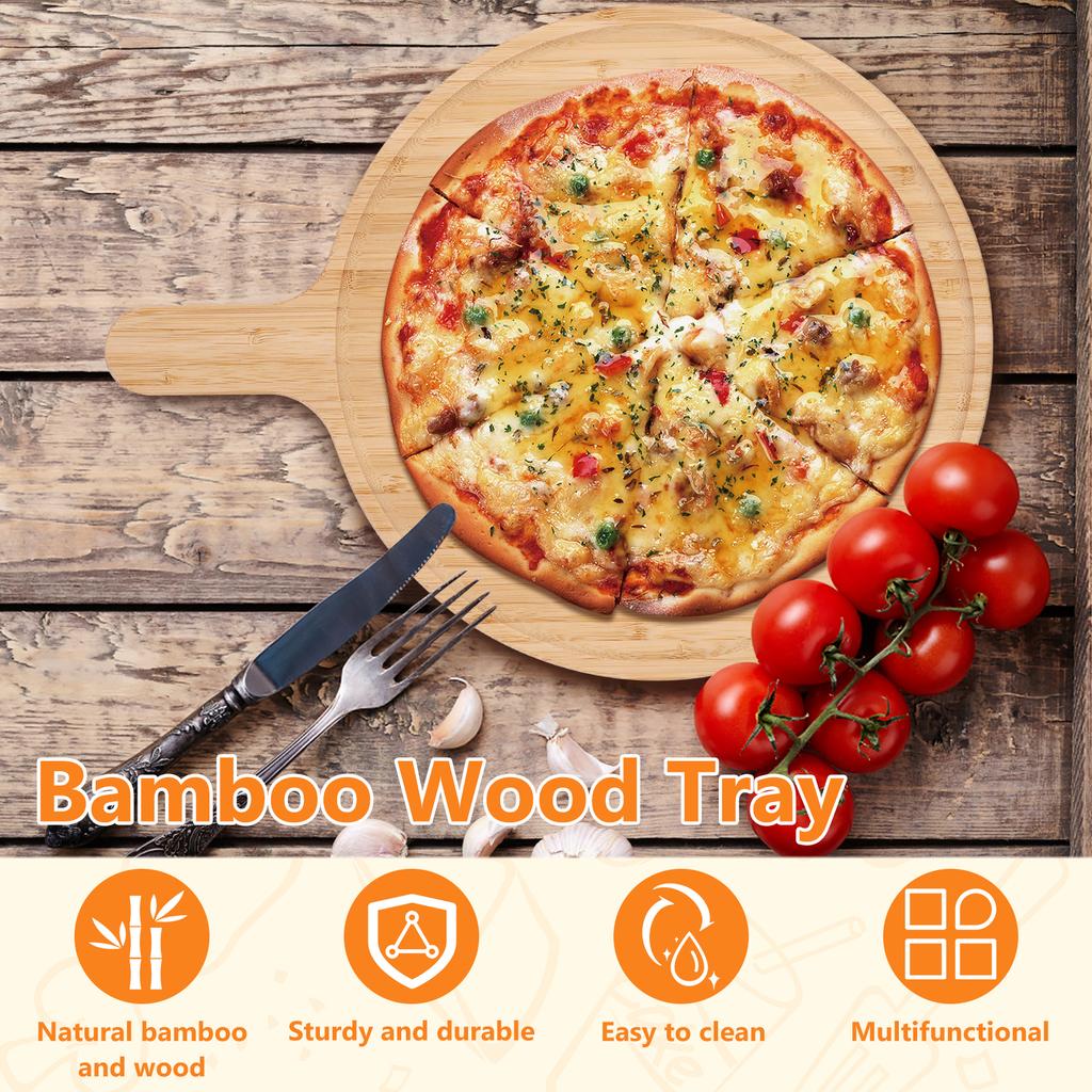 Bamboo Pizza Peel Large Wooden Pizza Spatula Paddle Pizza Cutting Board with Comfy Handle for Baking Cutting Bread Fruit