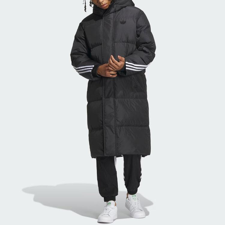 Adidas Originals FW23 Winter Series Long Puffer Jacket With Classic Stripes Men Outerwear Black IU4831