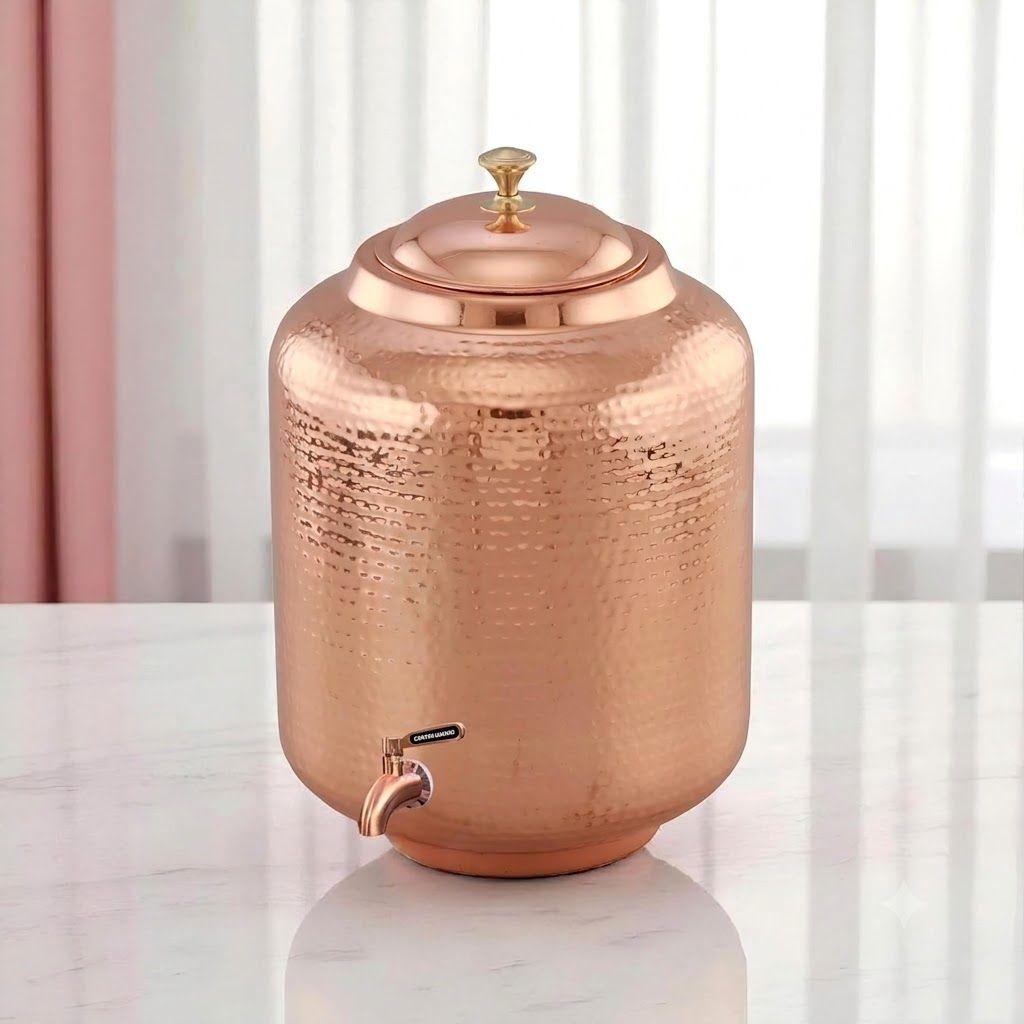 8 Litre Hammered Copper Water Dispenser (Matka) Container Pot with Pure Copper and Ayurvedic Health Benefits (8000 Ml)