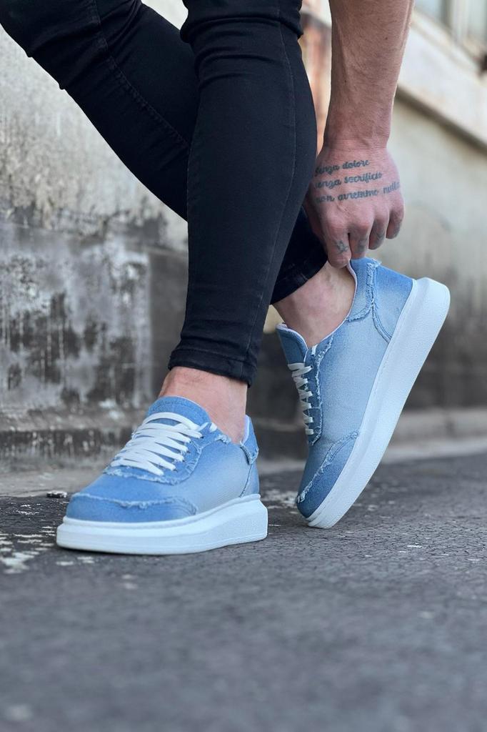 W18 Men's Casual Shoes Denim Fabric Men's Shoes Light and Comfortable Lace Up Shoes Men Sport Shoes