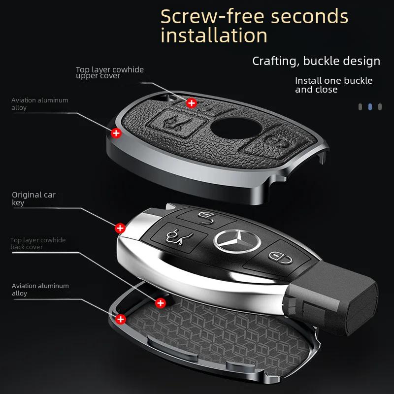 Mercedes-Benz C- Class E-Class GLC300L260Le300l Car Leather Metal Key Holder Aluminum Alloy Business Style Black Blue White Brow