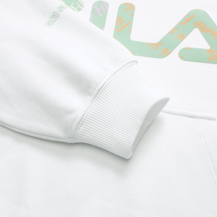 FILA Fusion Logo Print Loose Fit Cropped Hoodie Retro American Sweatshirt Women hoodies White T11W213203F-WT