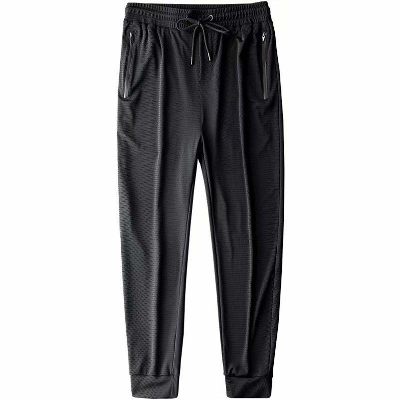 Men's Quick-Dry Nine-Point Mesh Pants, S-8XL, Ice Silk, Loose Fit, Summer Thin Sport Casual Style